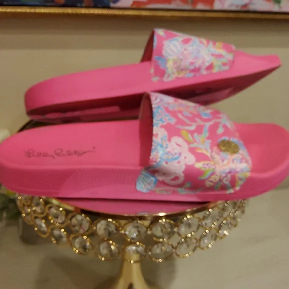 Lilly Pulitzer Pink Floral Slide Sandals - Comfortable Ladies' Summer Slides - Picture 3 of 8